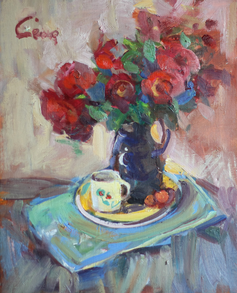 roses on blue
