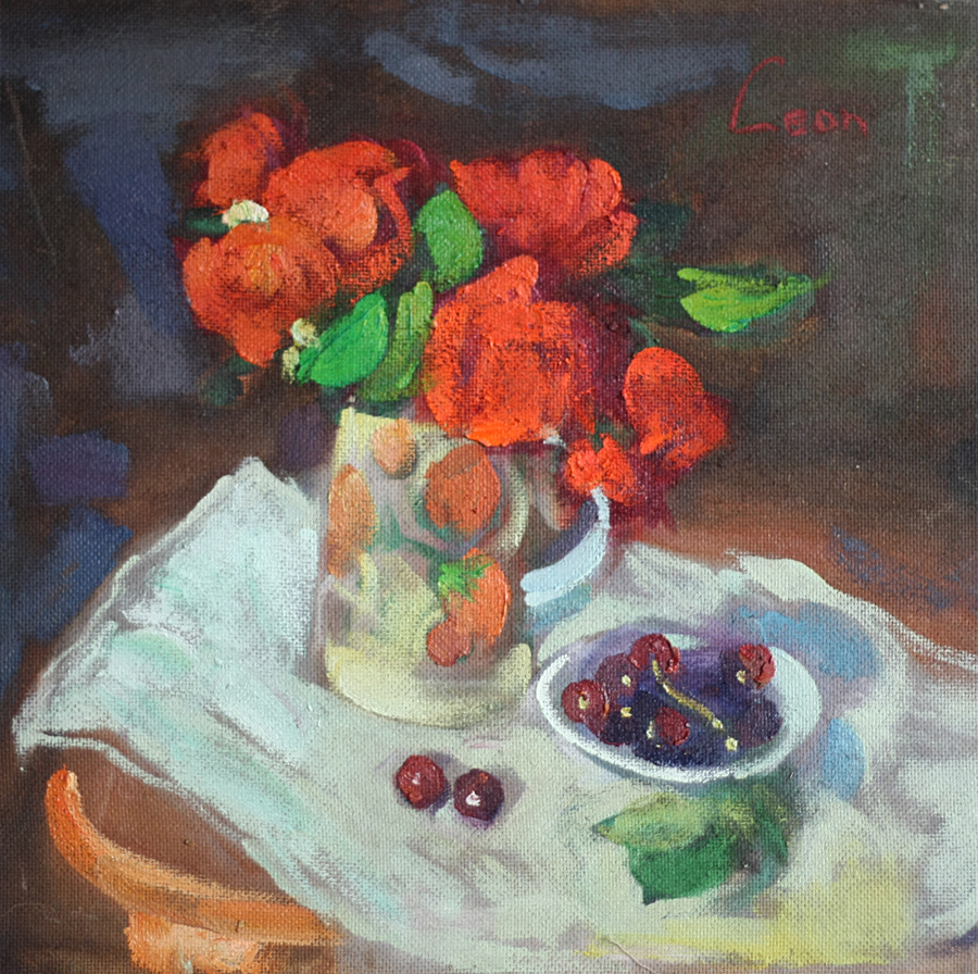 Still life with cherries